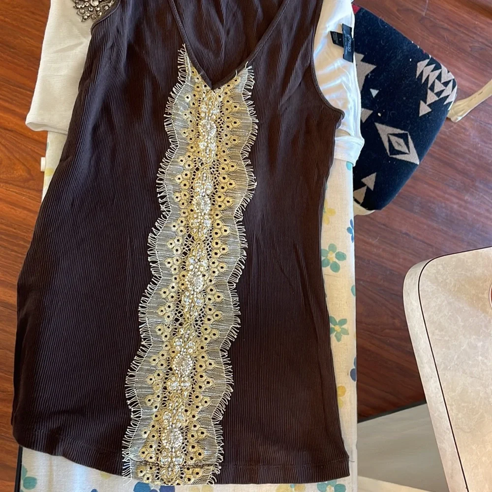 Set of two embellished Pima cotton ribbed tanks - Picture 2 of 9